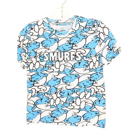 The Smurfs Pajama Sleep Lounge Set Womens S Top and Shorts Blue White Stretch - Picture 3 of 7